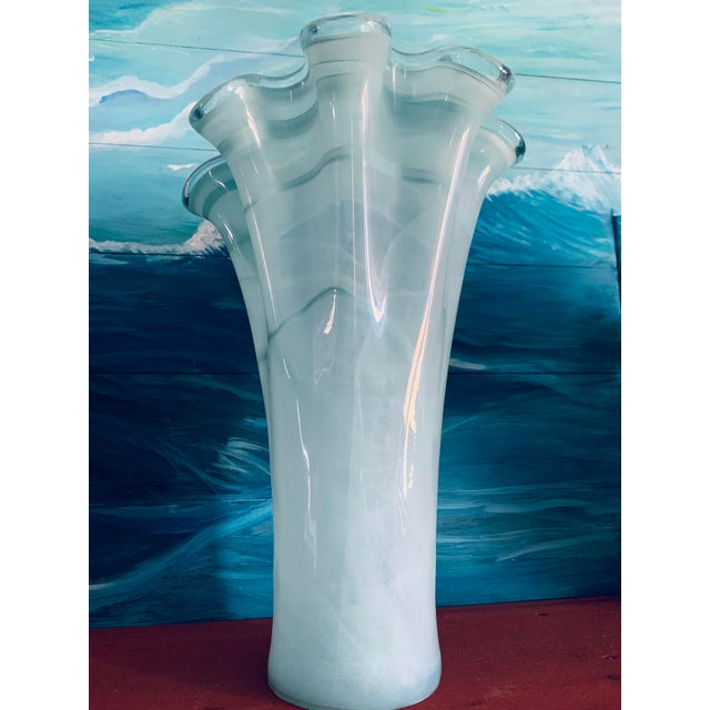 1950s 1950s Mid-Century Modern Murano Style Frosted Sea Blue Vase For Sale - Image 5 of 5