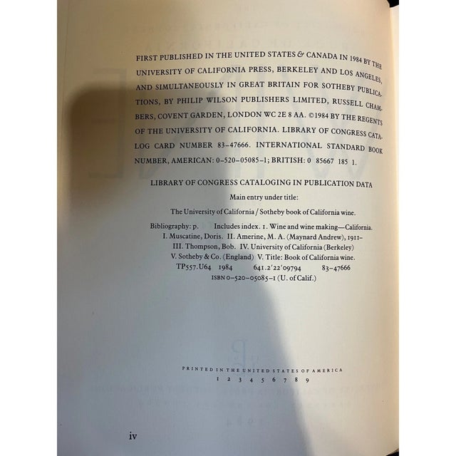 American Signed 1984 1st Ed Sotheby Book of California Wine - Multi-Author Signatures For Sale - Image 3 of 7