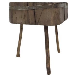 Antique Primitive Butcher's Block in Raw Wood For Sale
