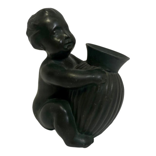 1930's Just Andersen Denmark Baby Girl Bronze Figurine With Pen-Holder Vase For Sale
