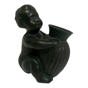 1930's Just Andersen Denmark Baby Girl Bronze Figurine With Pen-Holder Vase