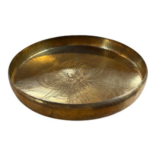 Hand-Hammered Brass Centerpiece Bowl With Engraved Floral Motif, 1970s For Sale