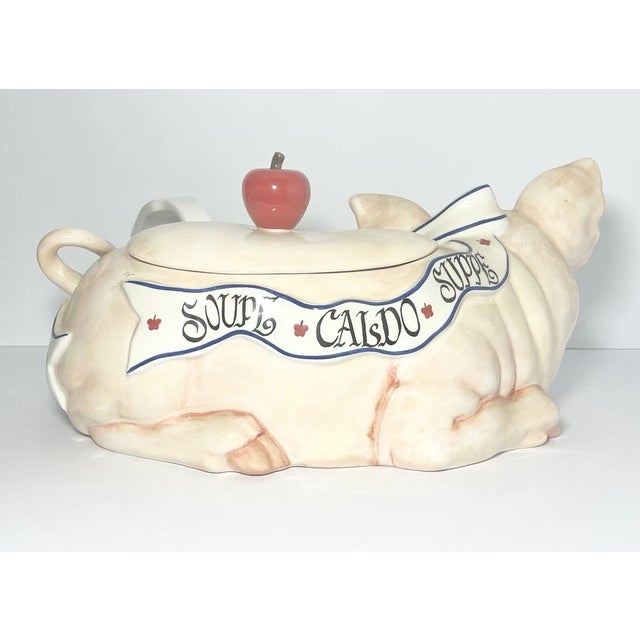 Contemporary 1990s Ceramic Pig Soup Tureen & Ladle For Sale - Image 3 of 7