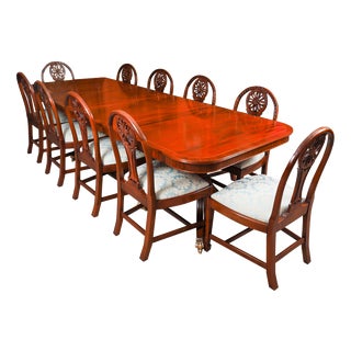 Vintage Regency Revival Flame Mahogany Dining Table and Chairs, Set of 11 For Sale
