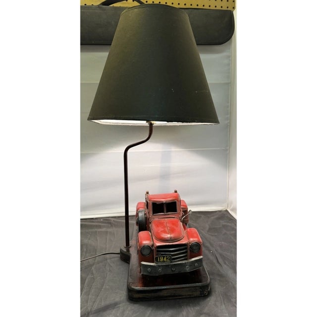 1990s Pottery Barn Red Vintage Ford Style Pick Up Truck Metal Table Lamp Discontinued For Sale - Image 9 of 13