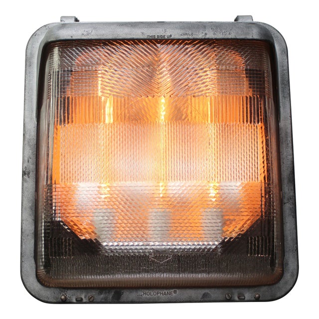 Industrial Vintage Industrial French Grey Cast Cut Glass Wall Light by Holophane For Sale - Image 3 of 9