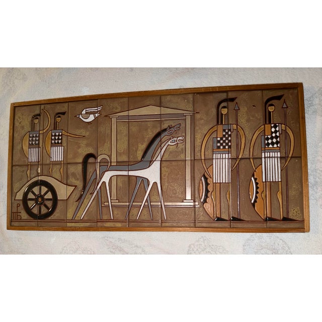 Multi-Tile Ceramic Mural Titled "Composition With Warriors" (Or "Classical Age Warriors") by the Renowned Greek Ceramist Panos Valsamakis (1900–1986). For Sale - Image 9 of 12