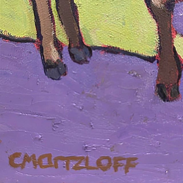 Textile "Dairy Farm Cows" Original Contemporary Expressionist Landscape Oil Painting by Catherine J. Martzloff For Sale - Image 7 of 8