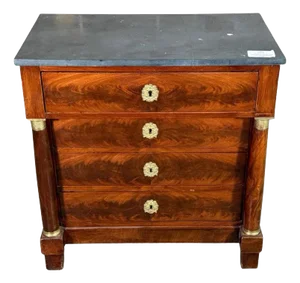 17th Century Petite French Empire Commode With Grey Marble Top Ormolu Mounts