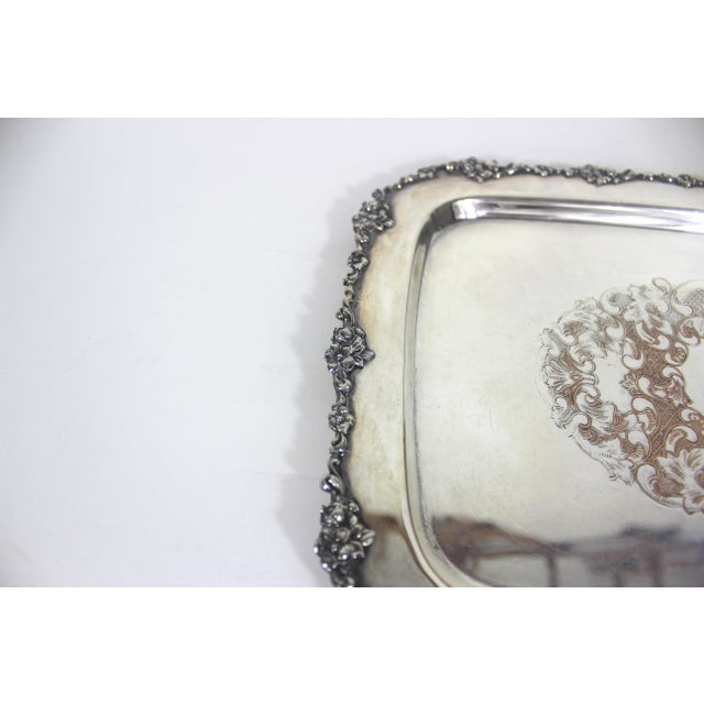 Small Silver Plated Tray, Raised Floral Edge Embossed Detail, Vintage For Sale - Image 4 of 12