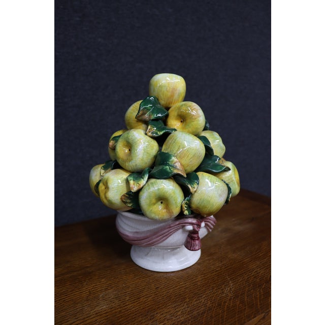Italian Ceramic Apple Fruit Centerpiece on Pedestal For Sale - Image 4 of 8
