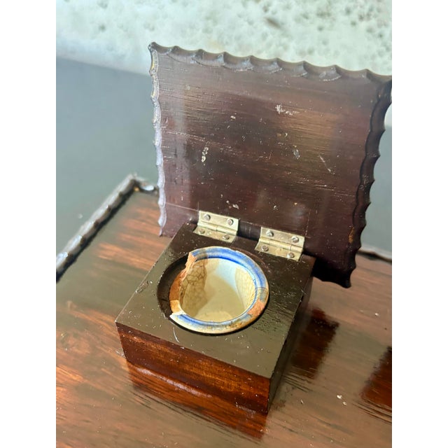 Antique Rosewood Desk Stand Inkwell Set Silver Mounted Writing Stand For Sale - Image 10 of 12