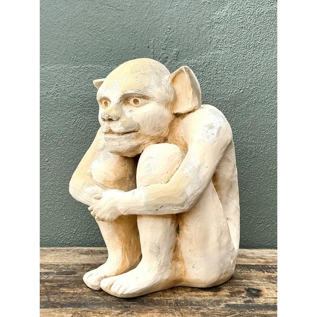 Sculpture Materials Vintage Plaster Crouching Gargoyle Figure For Sale - Image 7 of 12
