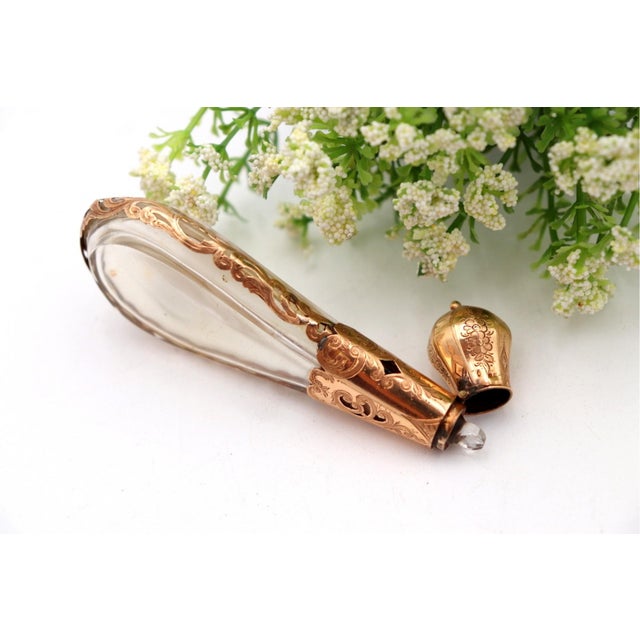 Glass Perfume Bottle with Gold Structure and Cutouts For Sale - Image 3 of 7