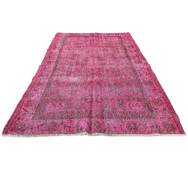 Distressed Turkish Over-Dyed Pink Rug in Wool, 1970s For Sale - Image 11 of 11