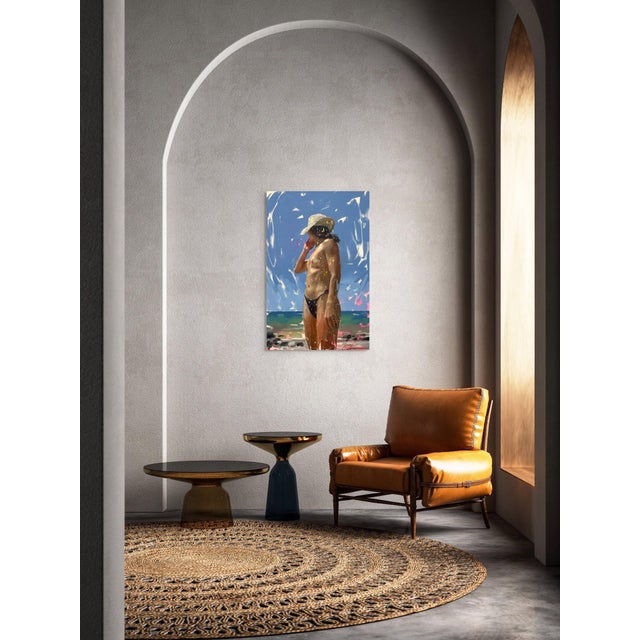 Bolonia IV by Conrado López | Acrylic, Gold Leaf, and Oil on Canvas Woman in a bikini by the beach For Sale - Image 4 of 5