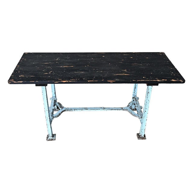 Early 20th Century French Antique Cast Iron & Wood Top Work Table For Sale - Image 5 of 13