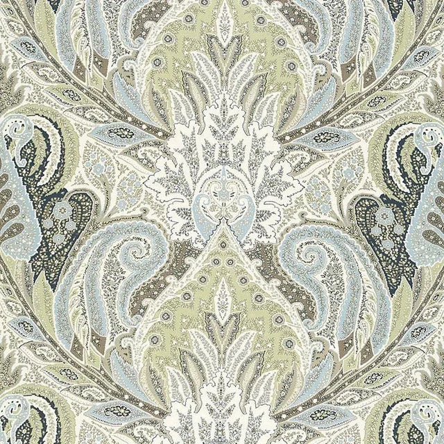 Schumacher Cambay Paisley Print Fabric in Oyster For Sale