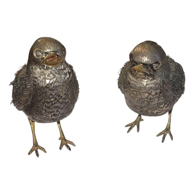 Mid 20th Century Pair of Buccellati Sterling Silver Sparrow Figures For Sale
