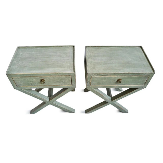 Light Green Green Washed X Bedside Table For Sale - Image 8 of 9