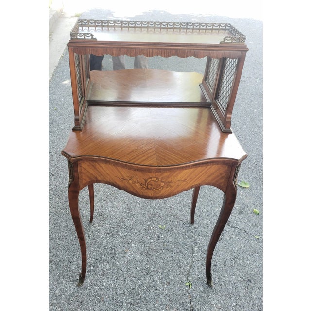 A Louis XV Style Tiered Mahogany and Kingwood Marquetry, Mirrored and Galleried Bonheur Du Jour Ladies' Bureau, Vanity or...