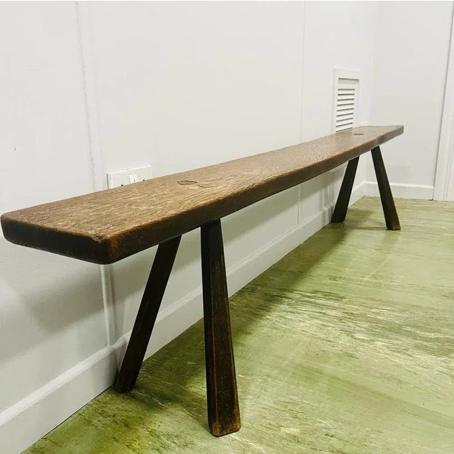 Vintage Rustic Oak Bench For Sale - Image 10 of 11