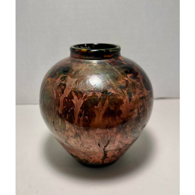 1991 Vintage Studio Art Pottery Drip Copper Glaze Ceramic Vase Signed Aprox. dimensions: 5"H x 5" diameter Very good...