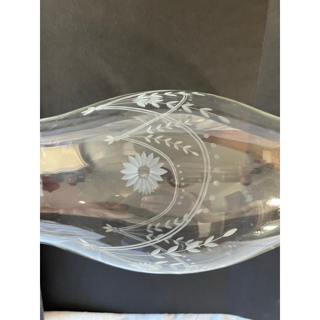 Glass Etched Clear Glass Candle Hurricanes a Pair For Sale - Image 7 of 9