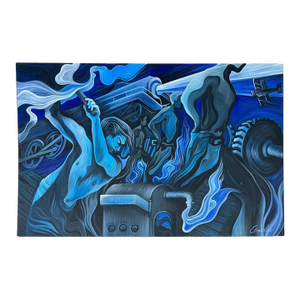 Late 20th Century Large-Scale Wpa Style Painting by Chicago Artist Amelia Helper With Locomotive