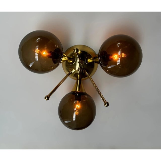 Trifoglio Polished Brass Smoky Globe Flush Mount by Fabio LTD For Sale - Image 6 of 9