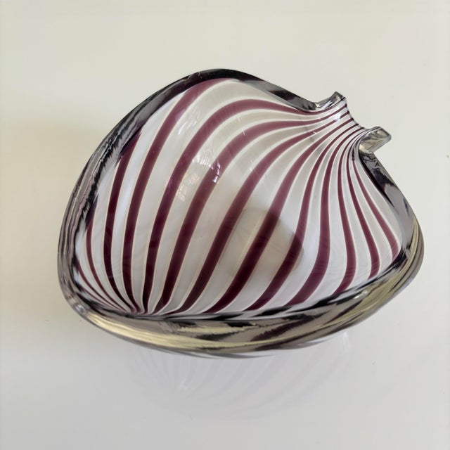 Vintage Italian Murano Art Glass Purple Candy Stripe Dish Bowl For Sale - Image 9 of 10