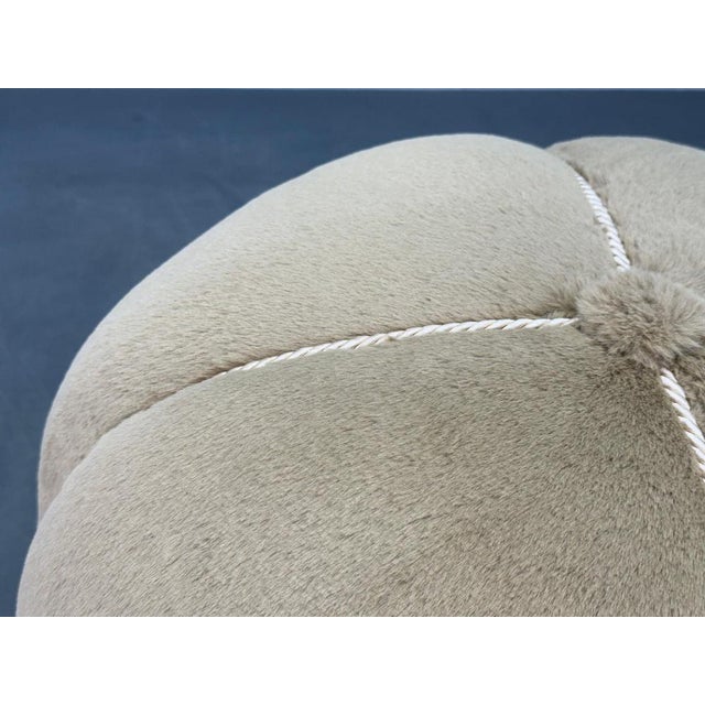 1940s Czech Art Deco Round Ottoman with Faux Rabbit Upholstery, 1940s For Sale - Image 5 of 8