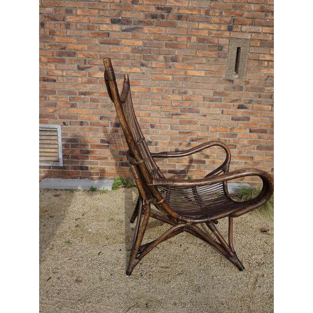 Bamboo and Leather Sculptural Fan Back Lounge Chair, 1960s For Sale - Image 16 of 18