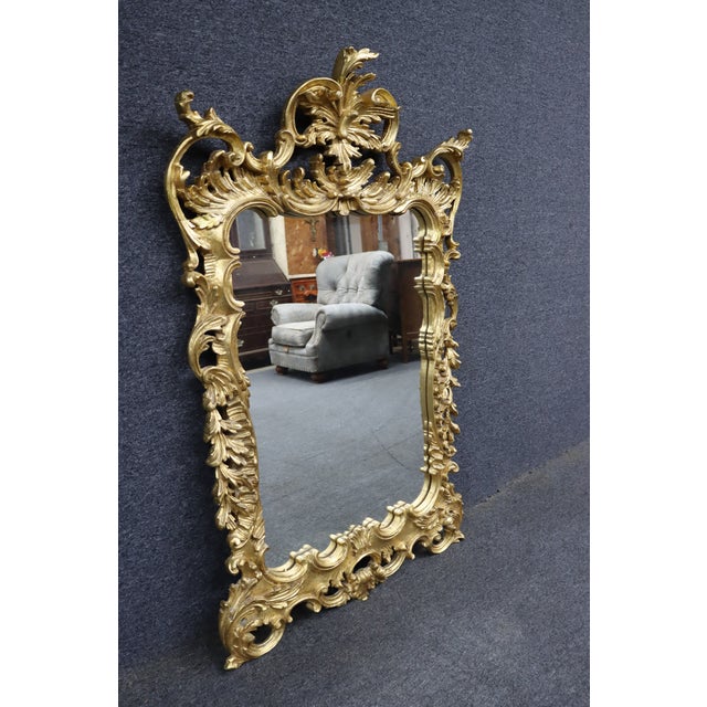 Italian Rococo Revival Hand-Carved Giltwood Wall Mirror For Sale In Philadelphia - Image 6 of 14