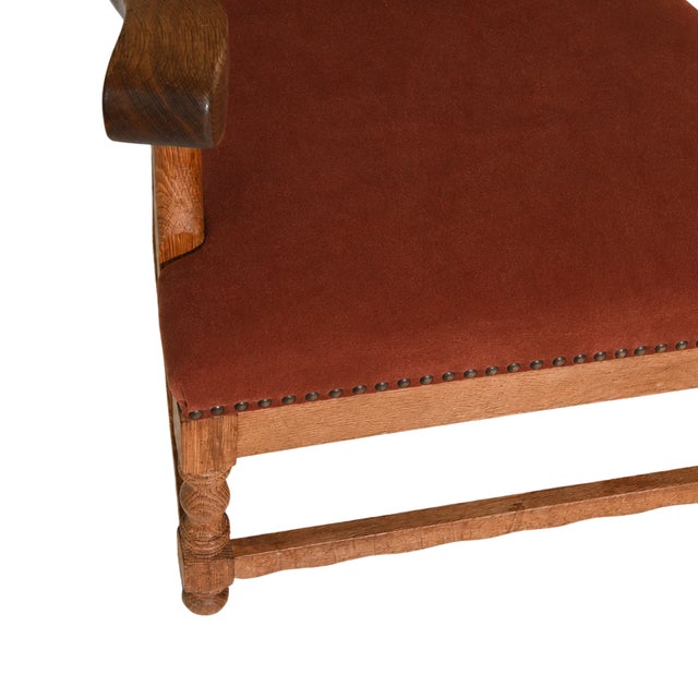 Axel Einar Hjorth Danish Cabinetmaker, King Chair, Oak, Velvet, Denmark, 1940s For Sale - Image 4 of 4