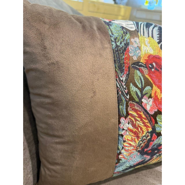 Handmade Mocha Velvet Tropical Cushion Cover For Sale In Los Angeles - Image 6 of 15