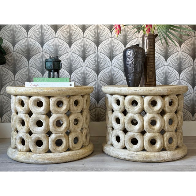 Antiqued Transitional Tribal Drum-Style Concrete “Dagen” Coffee Table by Made Goods For Sale - Image 11 of 12