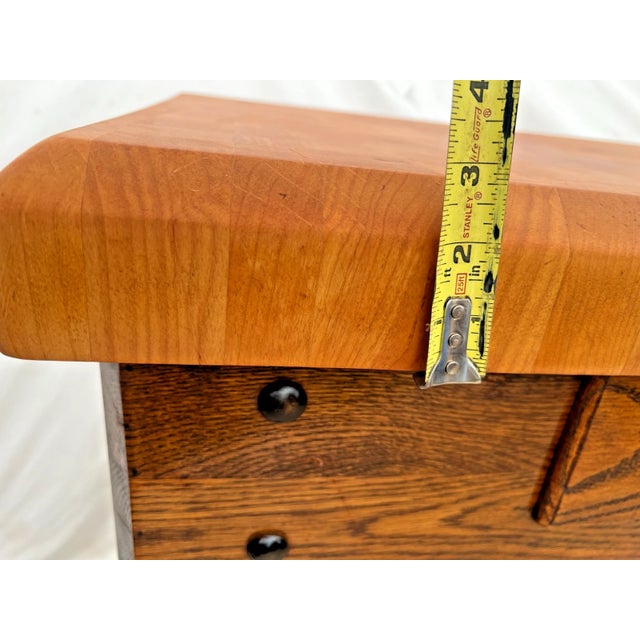 Vintage Butcher Block Carving Table Oak Base With Drawer Shelf End Cut Maple Top For Sale - Image 12 of 15