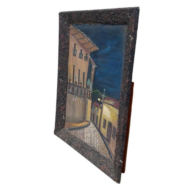 Vintage Folk Art European Night Street Scene Oil Paintings, Set of 2 For Sale - Image 9 of 18