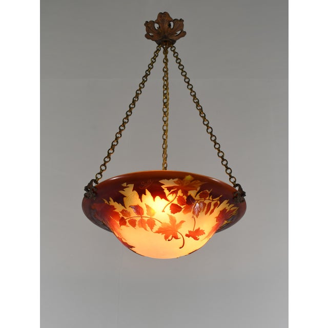 French Art Deco Pendant Light by Galle - 1925 Gallé Cameo Chandelier France For Sale - Image 6 of 15