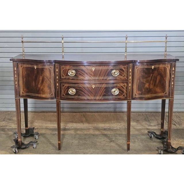 Store Item: STICKLEY Mahogany Federal Style Sideboard Buffet W Brass Gallery Rail Description: Beautiful high end Stickley...