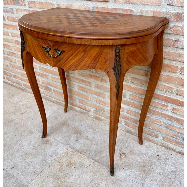 Early 20th Century French Demi Lune Folding Card or Console Table with Baize Top, 1900s For Sale - Image 5 of 18