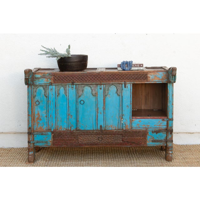 Antique Turquoise Blue Damachiya Cabinet For Sale - Image 18 of 18