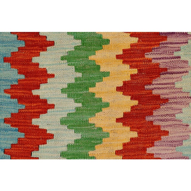 Abstract Turkish Kilim Rust Blue Hand-Woven Wool Rug For Sale - Image 4 of 9