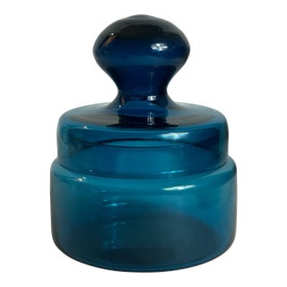 Vintage 1960’s Lidded Jar Attributed to Bertil Vallien MCM Blue Series Art Glass Kosta Boda Swedish For Sale