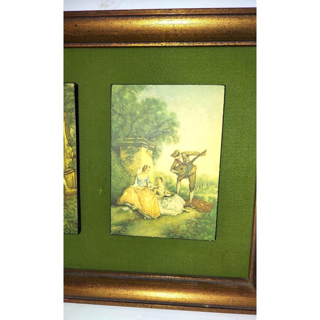 Dark Green Vintage Hanging Art 2 Prints Green Velvet Florentine Style Gold Framed 10 X 13 Inches For Sale - Image 8 of 10