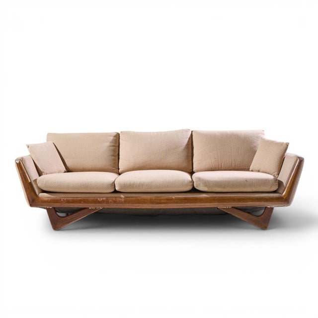 Adrian Pearsall Style Mid Century Walnut Gondola Sofa This sofa measures: 89.5 wide x 32 deep x 29.5 inches high, with a...