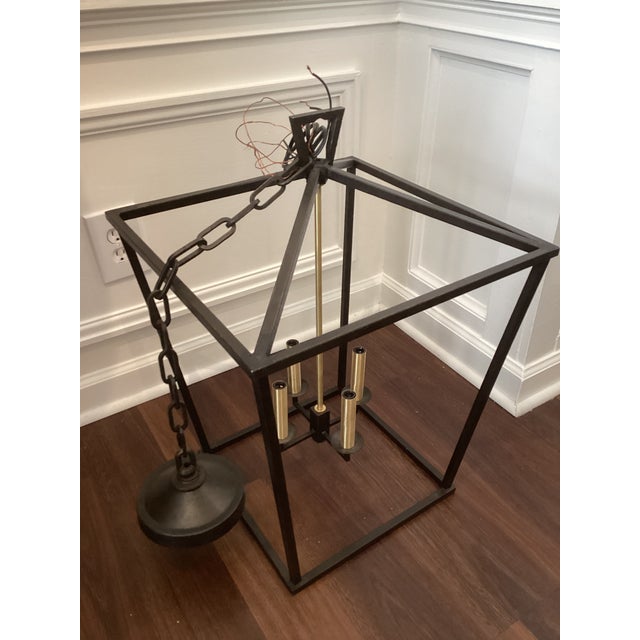 Modern Late 20th Century Modern Black Metal With Brushed Brass Detail Lantern Pendant Light For Sale - Image 3 of 7