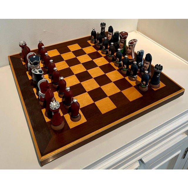 Solid Wood Chess Checker Board with small raised feet and underside felt lined. Accompanied with hand made Ceramic Chess...