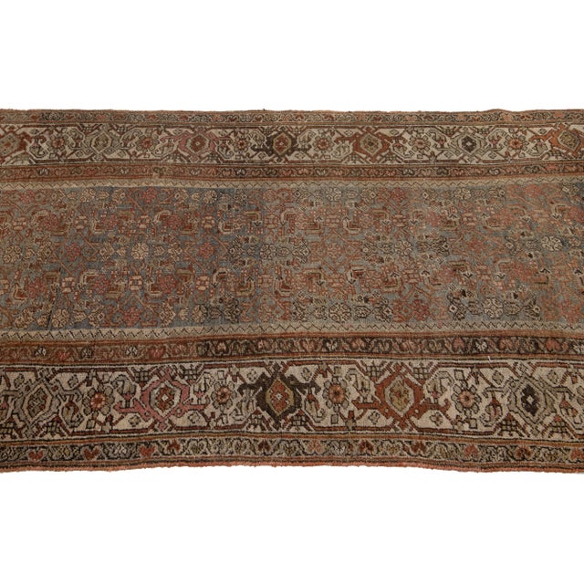 Late 19th Century Antique Bidjar Handmade Floral Wool Runner in Gray and Rust Color From the 1890s For Sale - Image 5 of 8